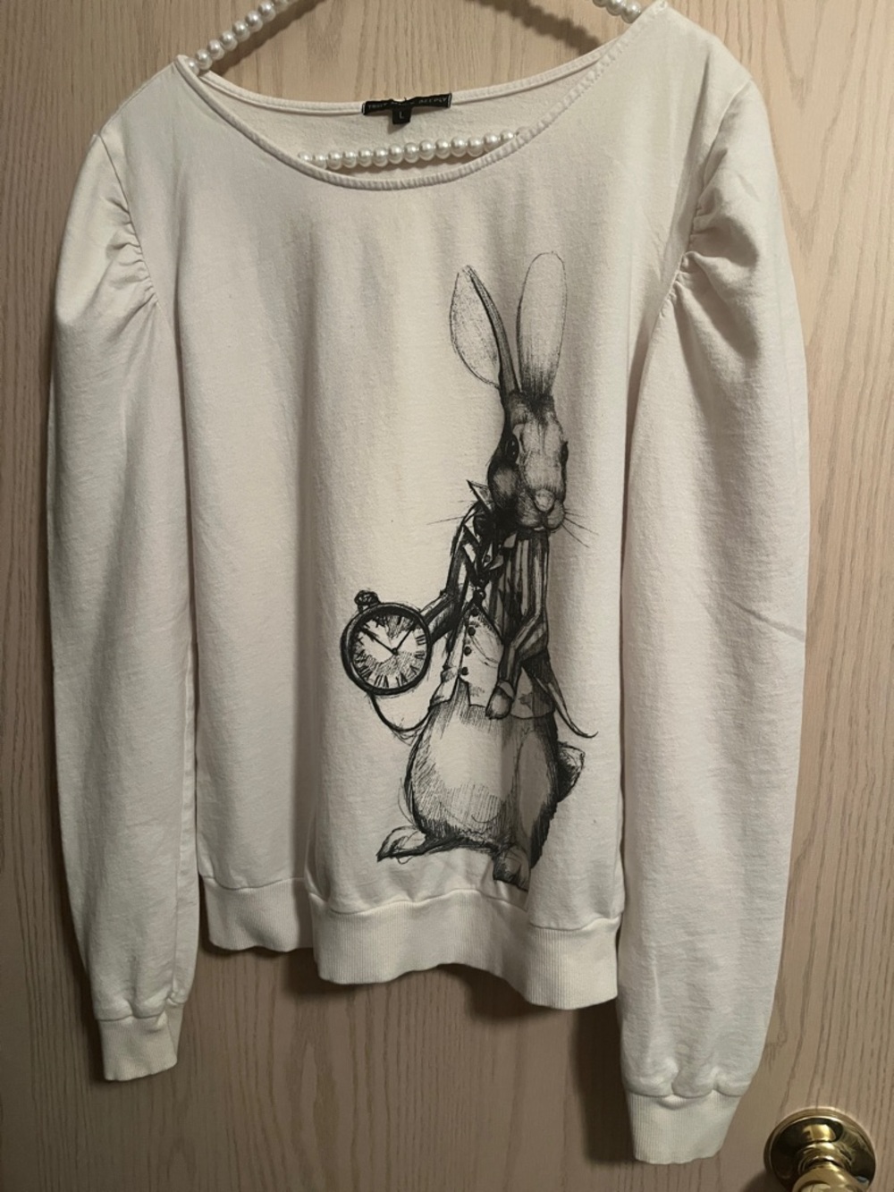 Truly Madly Deeply Cream Crewneck Sweatshirt with Rabbit Graphic